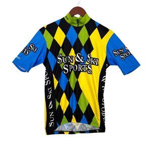 VOmax Sun & Ski Cycling Jersey- Argyle Print- 1/4 Zip- Size Small- EUC